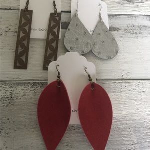 3 pair of faux leather earrings